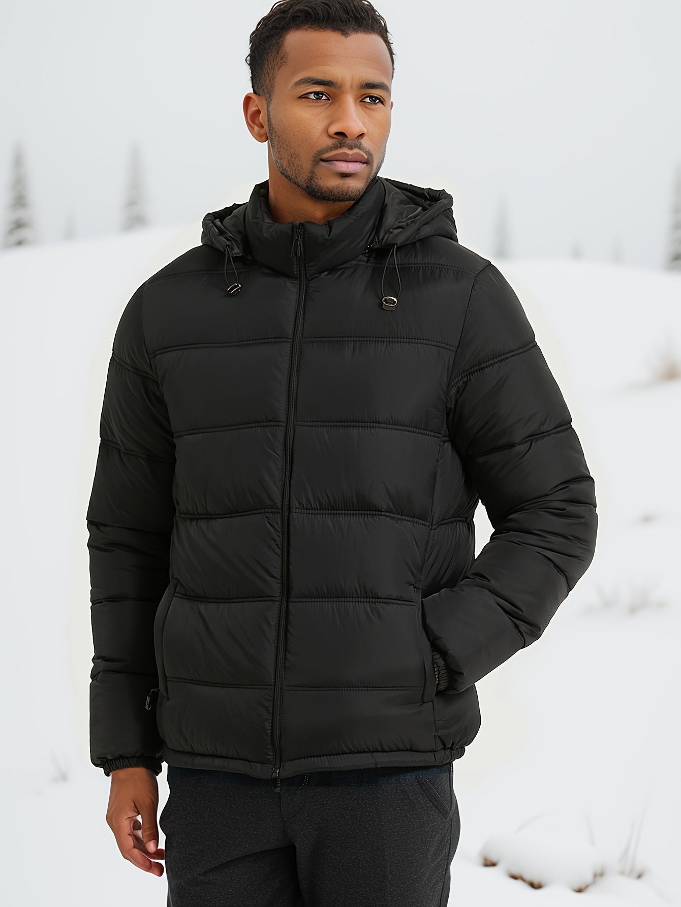 Stilvolle glatte einfarbige Puffer-Winterjacke für Herren | Ideal für den Winter