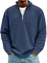 Tobias | Stilvoller Herren Rippstrickpullover Mit Quarter-Zip – Marineblau