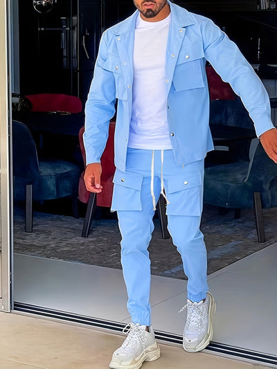 Lässiger Langarm Trainingsanzug mit Reissverschluss, Brusttaschen und Kordelzughose für Herren | Perfekt für Outdoor-Aktivitäten