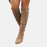 Livia | Elegante kniehohe Stretchstiefel mit Blockabsatz – Beige