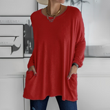 Kerstin | Stylischer Langer Pullover mit Taschen – Rot