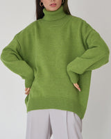 Claudia | Damen Oversize High-Neck Lässiger Pullover – Grün