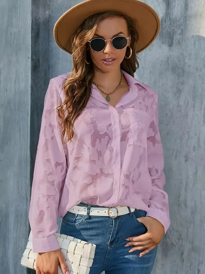 Browrigg® | Jacquard-Oberteil mit transparentem, lockerem Knopfverschluss