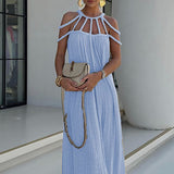 Damen-Maxikleid aus Leinenmischung (Cover-Up) – Blau
