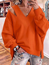 Aurelia - Soft-Touch-Sweatshirt mit V-Ausschnitt und Cut-out-Details – Orange
