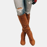 Livia | Elegante kniehohe Stretchstiefel mit Blockabsatz – Braun