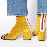 Elizabeth | Auffällige Veloursleder-Stiefeletten mit Leopardenakzent – Gelb