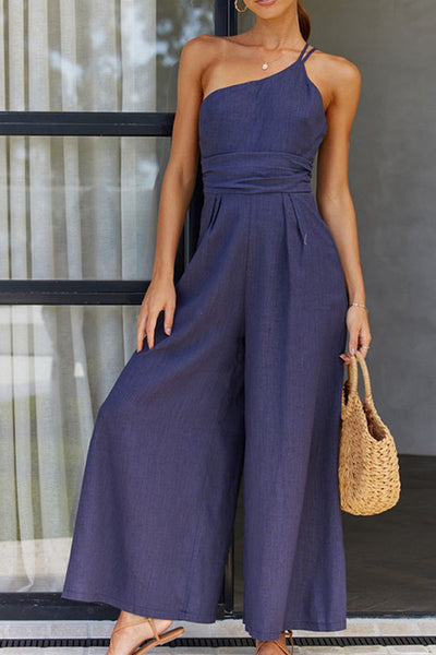 Damen One Shoulder Sommer Jumpsuit | Weit Bein