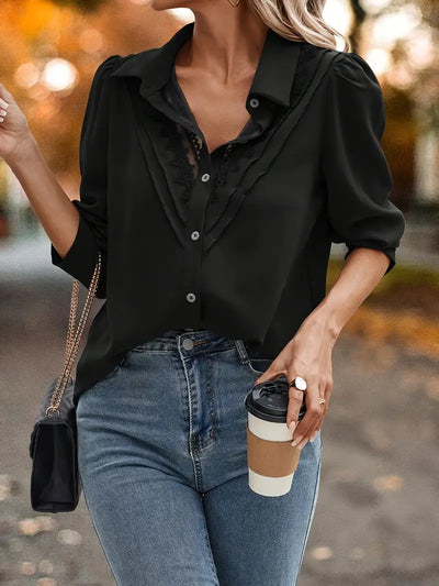 Browstone® | Bluse mit Reverskragen und kontrastierender Spitze