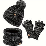 3-teiliges Winterset für Damen mit Mütze, Schal und Handschuhen – Schwarz und Weiß