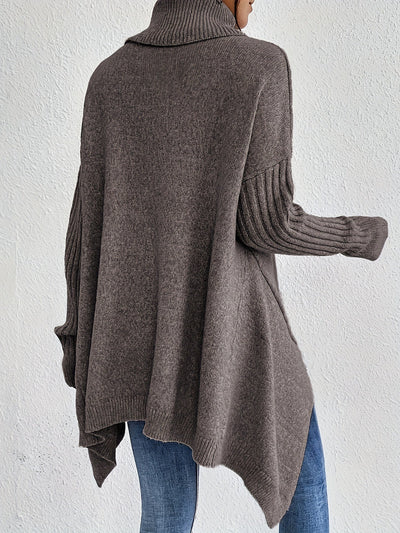 Lässiger Longpullover Damen mit Asymmetrischem Saum und Rollkragen aus Baumwolle für Damen | Ideal für den Winter
