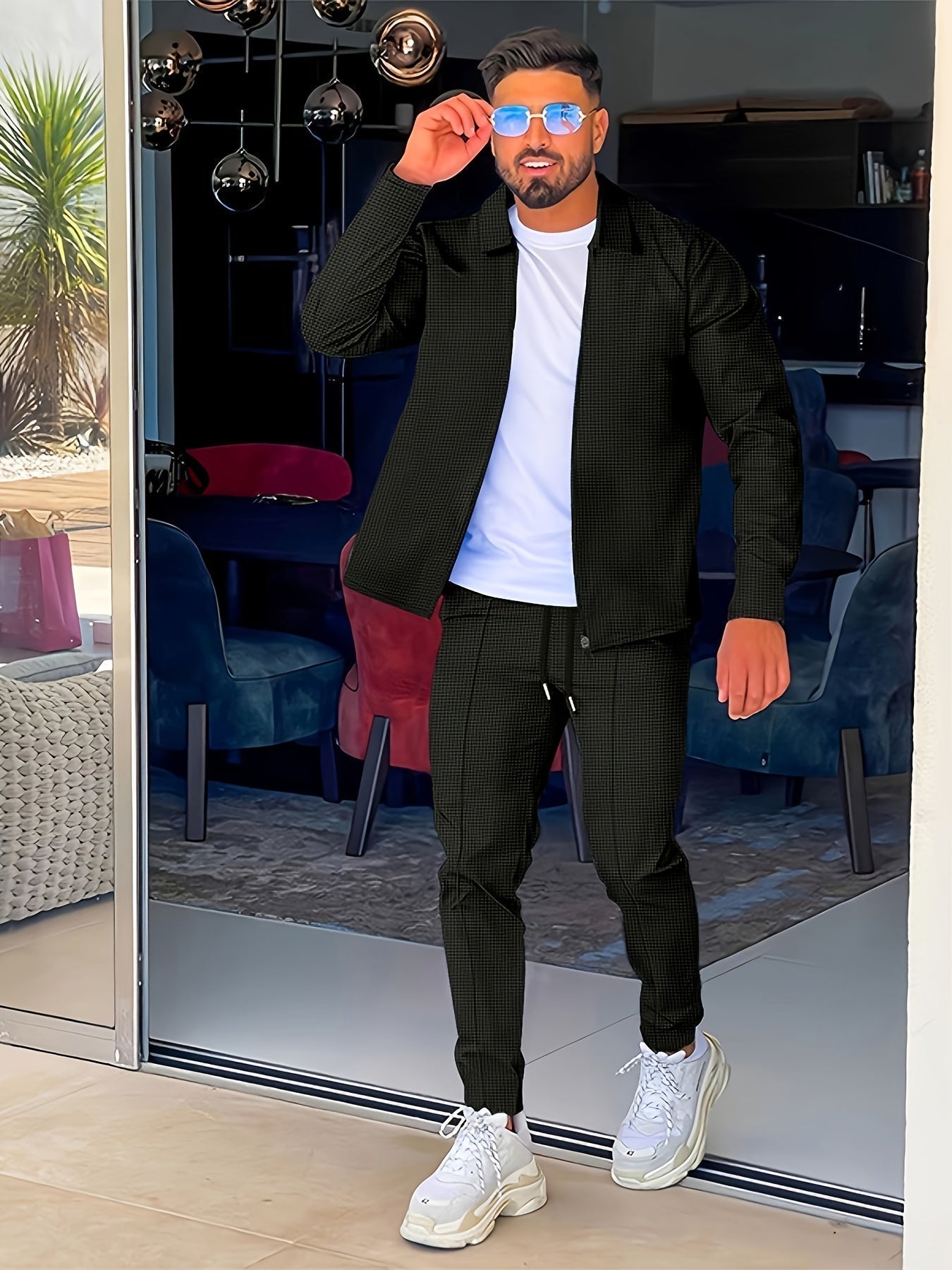 Herren Casual Solid Farbe Full Zip Baumwolle Trainingsanzug mit Kordelzug Hosen | Perfekt für Outdoor-Aktivitäten