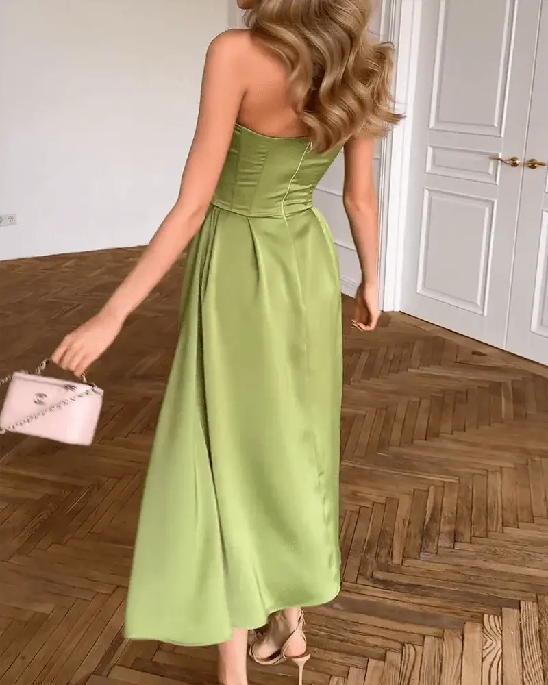 Elegantes Trägerloses Maxikleid – Fließend, Abendkleid, Stretch