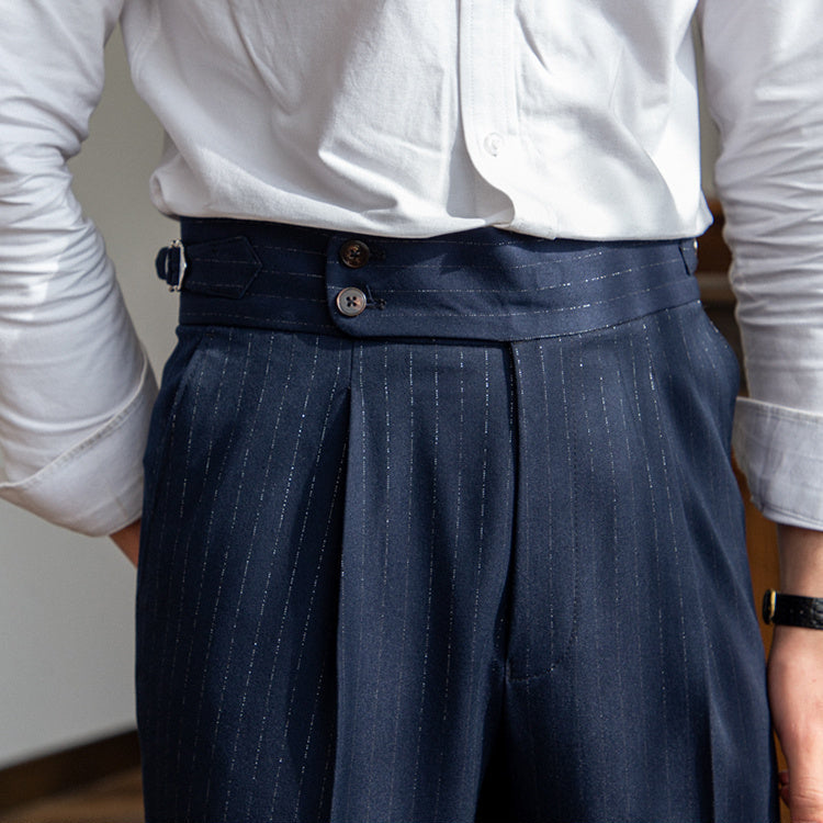 Henry - Neapel hoch taillierte gold-silber gestreifte Hose mit geradem Bein