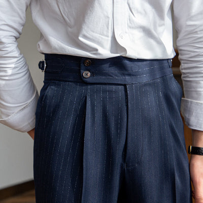 Henry - Neapel hoch taillierte gold-silber gestreifte Hose mit geradem Bein