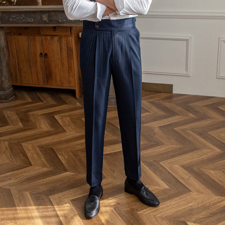 Henry - Neapel hoch taillierte gold-silber gestreifte Hose mit geradem Bein