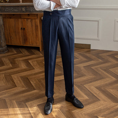 Henry - Neapel hoch taillierte gold-silber gestreifte Hose mit geradem Bein