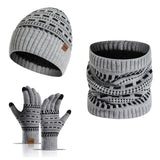 3-teiliges Winterset mit Mütze, Handschuhen und Schal – Hellgrau