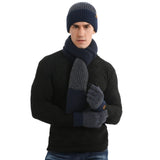 Strickset mit Wollmütze, Handschuhen und Schal – Navy blau