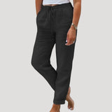 Damen-Leinenhose mit Kordelzug – Schwarz