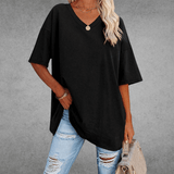 Franziska | Damen Lässiges Oversize V-Ausschnitt T-Shirt – Schwarz