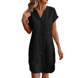 Ainslea - Strukturiertes Mini-Hemdblusenkleid – Schwarz