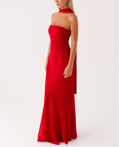 Kalentha® | Trägerloses Maxikleid mit Choker-Kragen