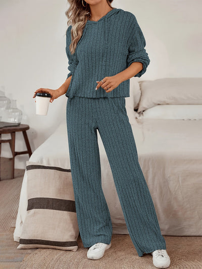 Damen Freizeit-Uni-Farbener Kapuzenpullover und Gerade-Jogginghosen mit Kordelzug | Ideal für Active Wear