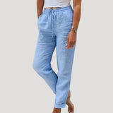 Damen-Leinenhose mit Kordelzug – Hellblau