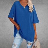 Franziska | Damen Lässiges Oversize V-Ausschnitt T-Shirt – Blau