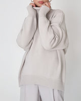 Claudia | Damen Oversize High-Neck Lässiger Pullover – Hellgrau