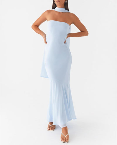 Kalentha® | Trägerloses Maxikleid mit Choker-Kragen