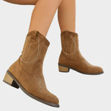 Annabelle | Western-Stiefeletten aus Veloursleder mit Stickdetails – Braun