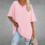 Franziska | Damen Lässiges Oversize V-Ausschnitt T-Shirt – Rosa