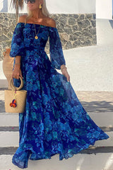 Lina | Hochwertiges Blumen-Maxikleid Damen – Blau