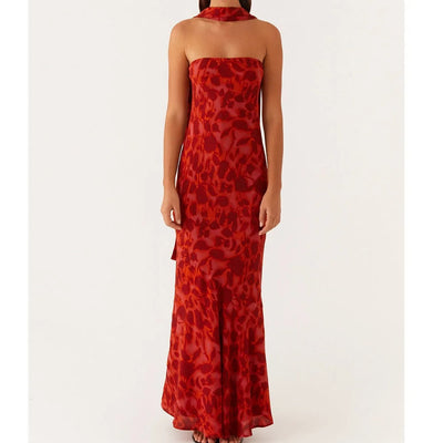 Kalentha® | Trägerloses Maxikleid mit Choker-Kragen