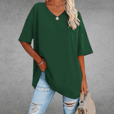 Franziska | Damen Lässiges Oversize V-Ausschnitt T-Shirt – Dunkelgrün