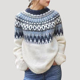 Julia | Damen Frühjahrs Gemusterter Strickpullover – Beige