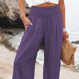 Damenhose aus Leinenmischung mit Smokarbeit und Taschen – Lila