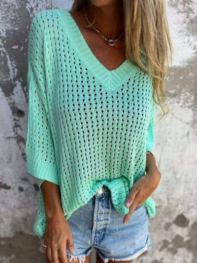 Ina® | Großgrößen gehäkelte V-Ausschnitt Stricküberwurf