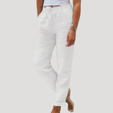 Damen-Leinenhose mit Kordelzug – Weiß