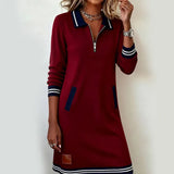 Caelyn - Soft-Touch-Polokleid mit Viertelreißverschluss – Rot
