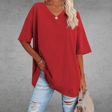 Franziska | Damen Lässiges Oversize V-Ausschnitt T-Shirt – Rot