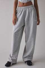 Damen Lange Bestickte Locker Geschnittene Strickhose – Müheloser Chic – Grau