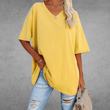 Franziska | Damen Lässiges Oversize V-Ausschnitt T-Shirt – Gelb