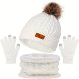 Winterset Mütze und Handschuhe für Damen – Weiß