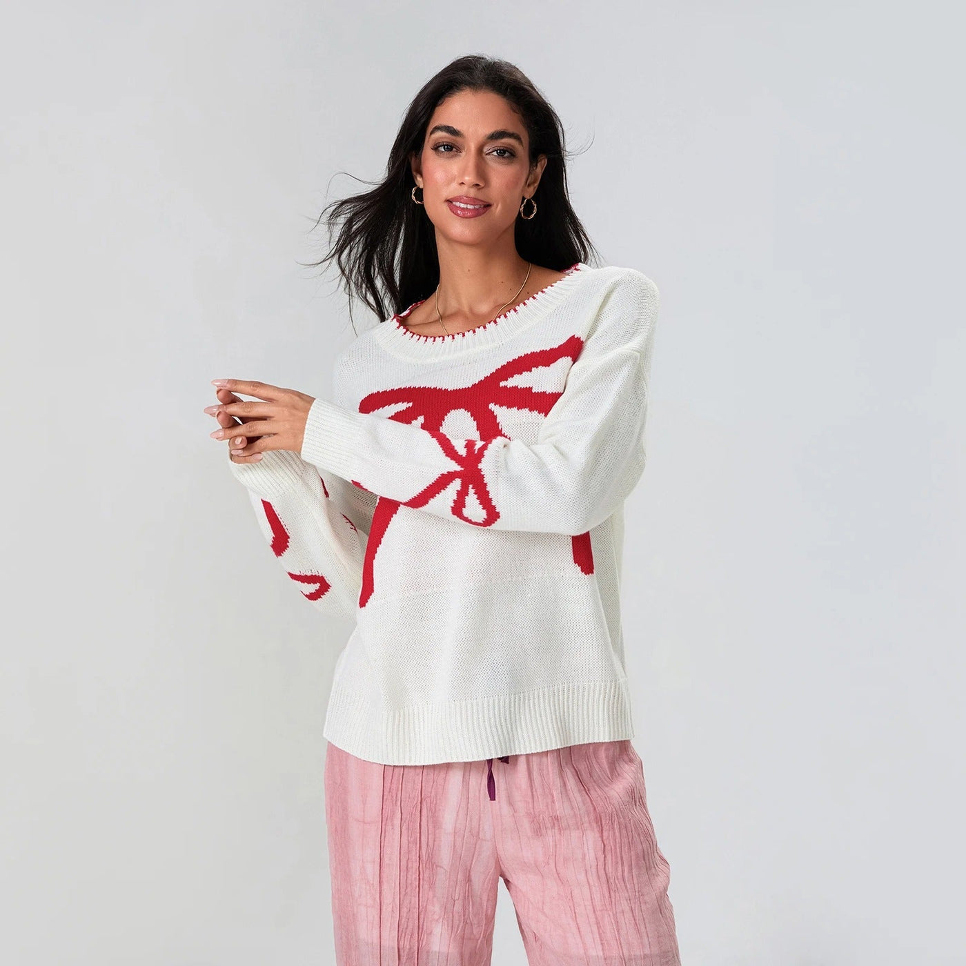 Elke® | Festlicher Strickpullover mit Schleifen-Design