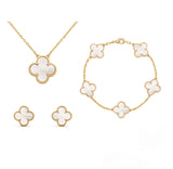 Damen Kleeblatt Stil 3-In-1 Schmuckset – Luxus Halskette Armband Ohrringe – Perle