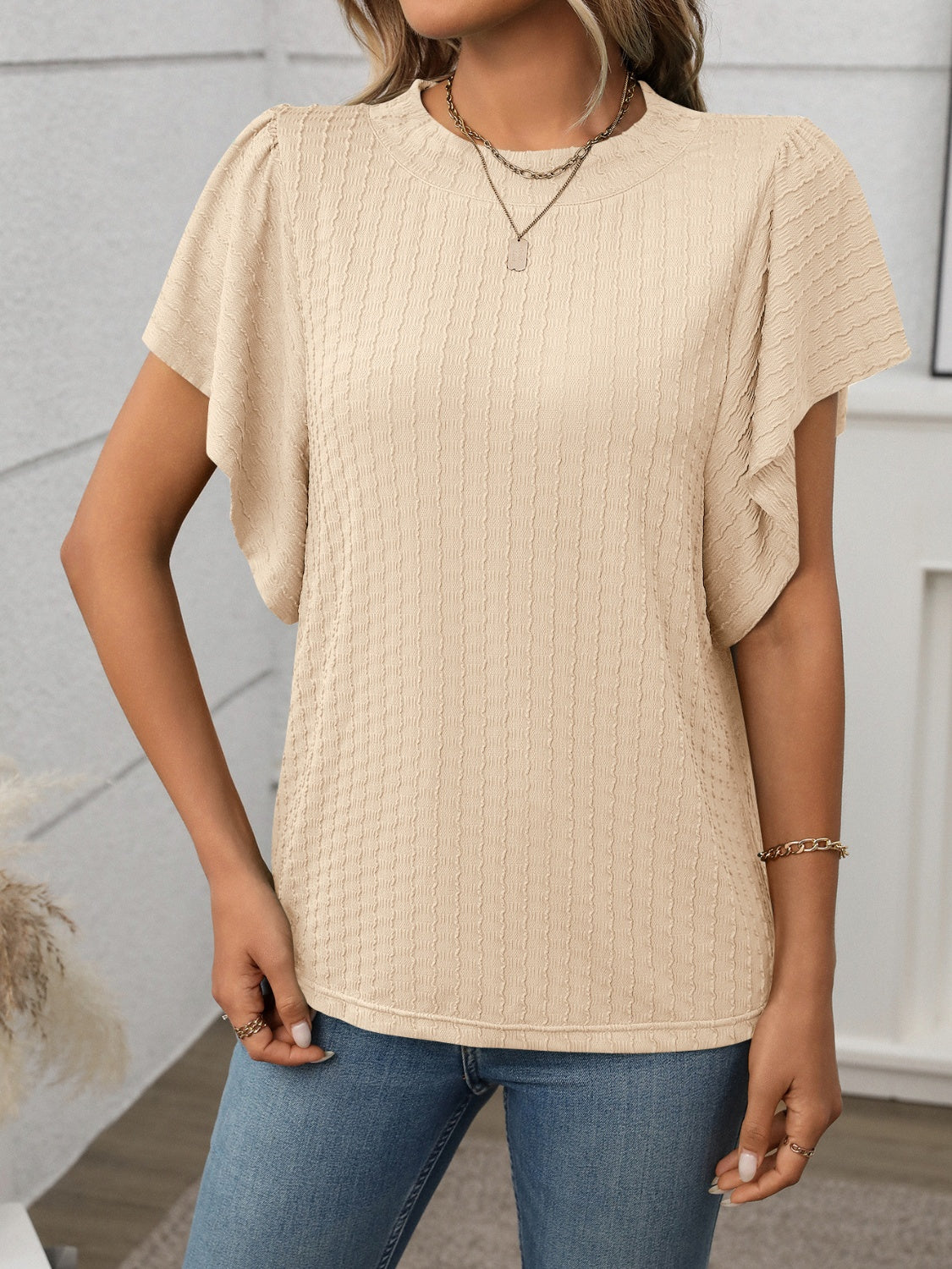 Ina® | Damen T-Shirt mit Rundhalsausschnitt und Flügelärmeln