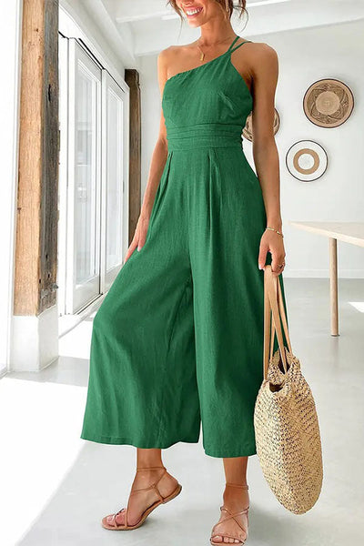 Damen One Shoulder Sommer Jumpsuit | Weit Bein